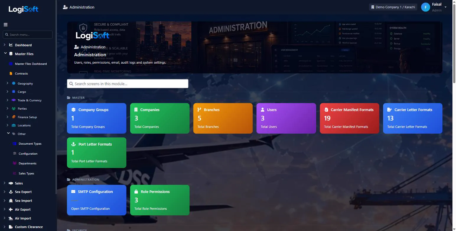 LogiSoft administration dashboard