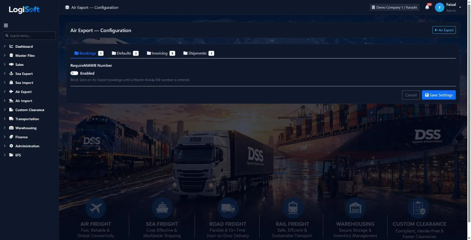 LogiSoft Air Export configuration