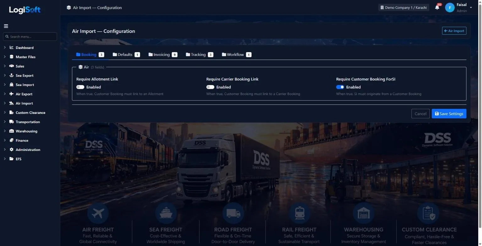 LogiSoft Air Import configuration