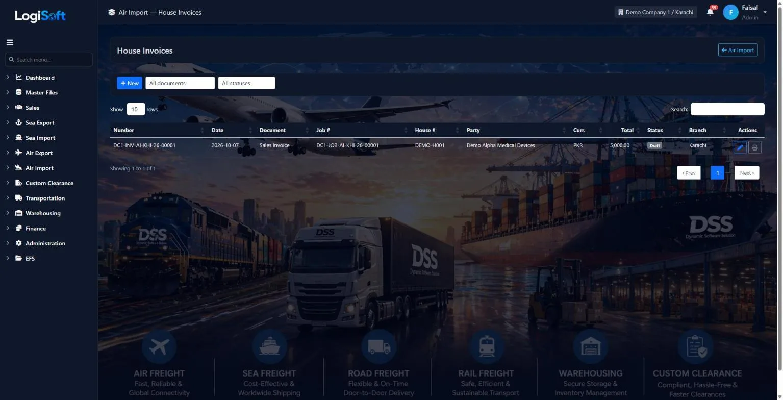 LogiSoft Air Import house invoices
