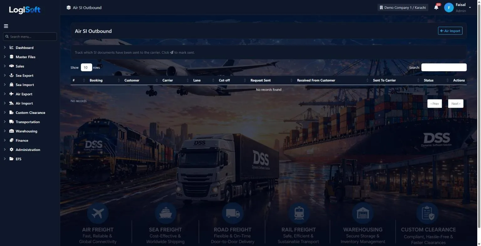 LogiSoft Air Import SI send to carrier