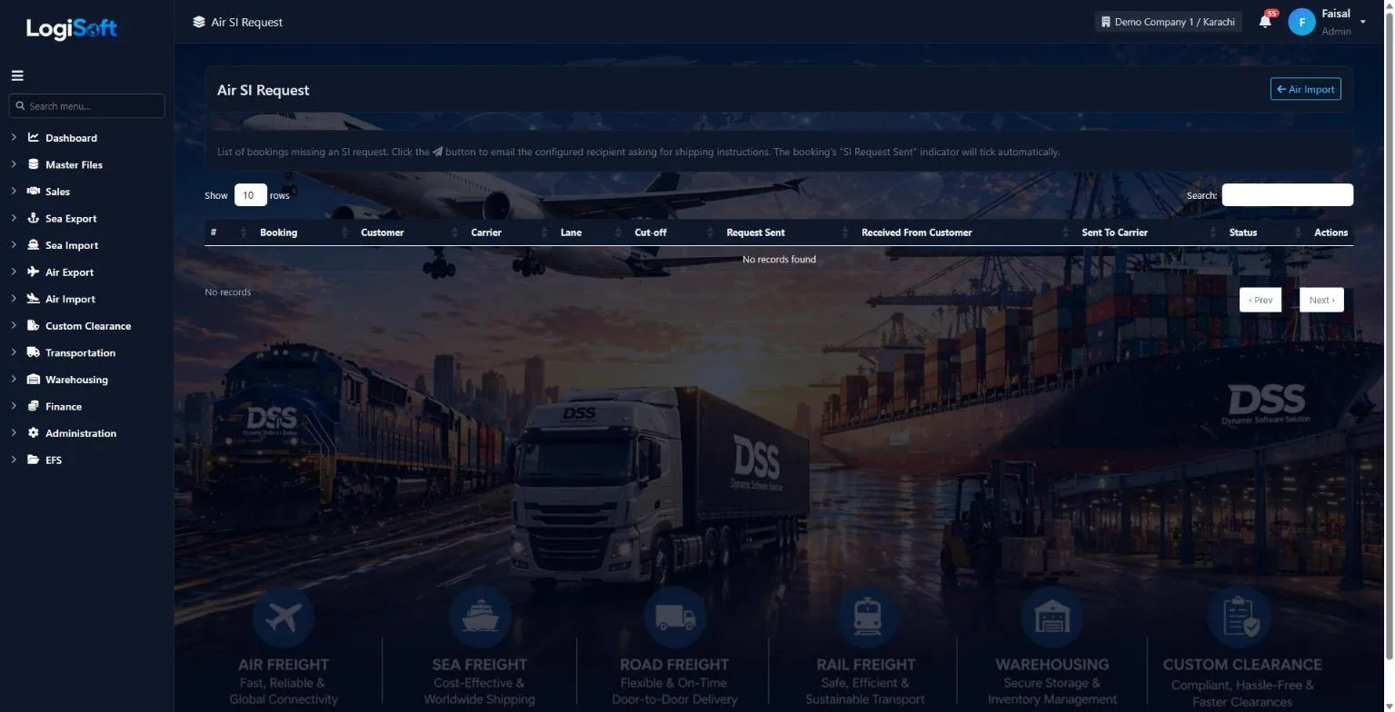 LogiSoft Air Import SI request