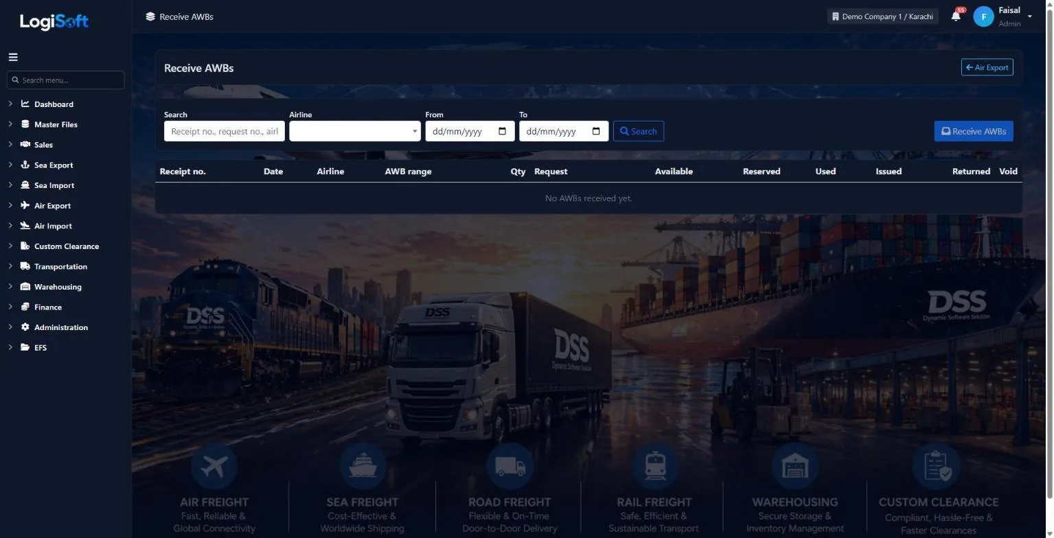 LogiSoft receive AWBs from the airline