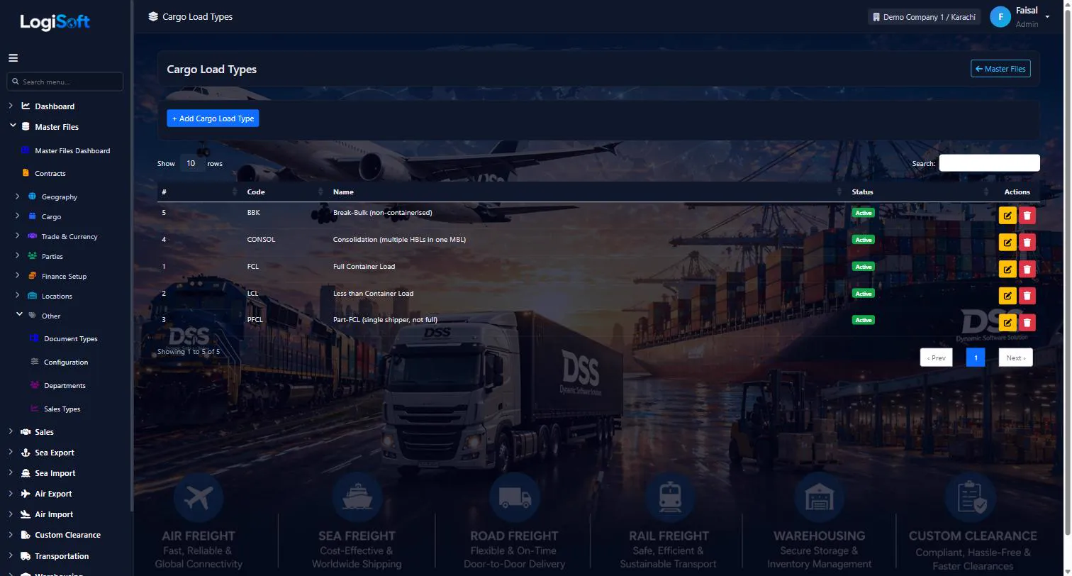 LogiSoft cargo load types