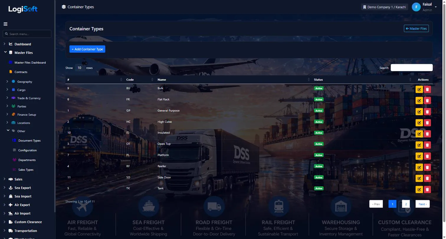 LogiSoft container types