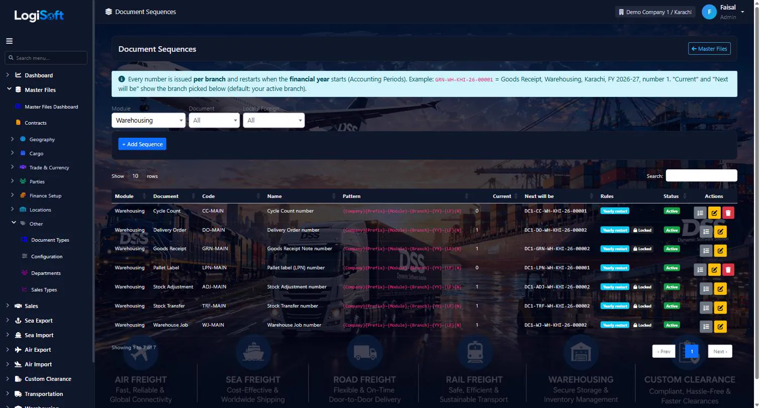 LogiSoft document sequences