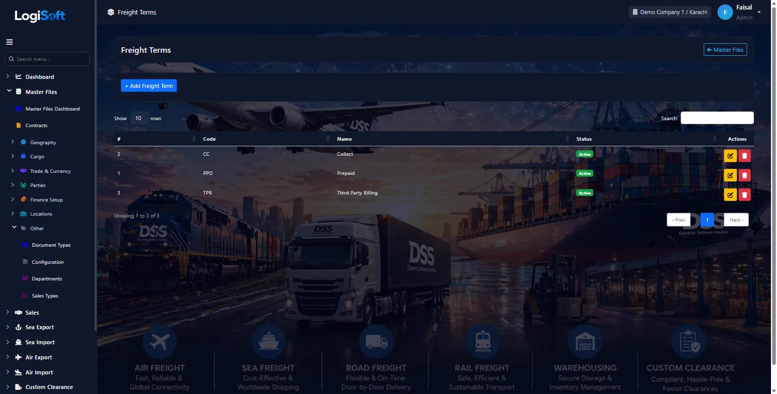 LogiSoft freight terms