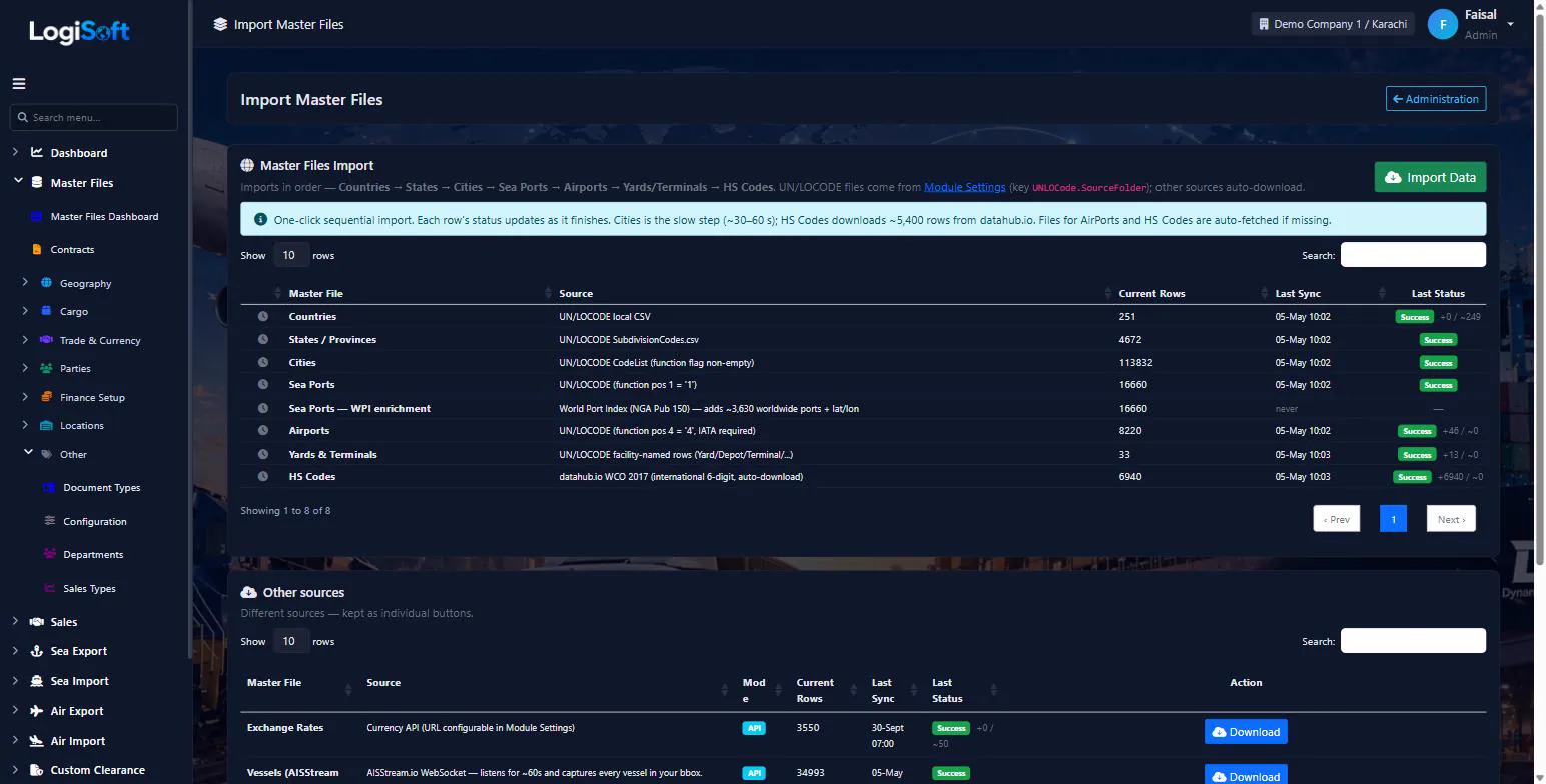LogiSoft import master files