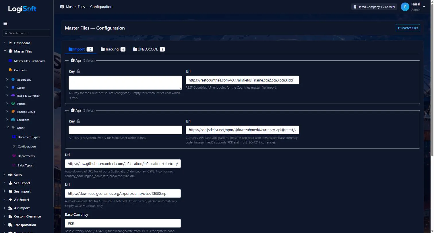 LogiSoft Master Files configuration