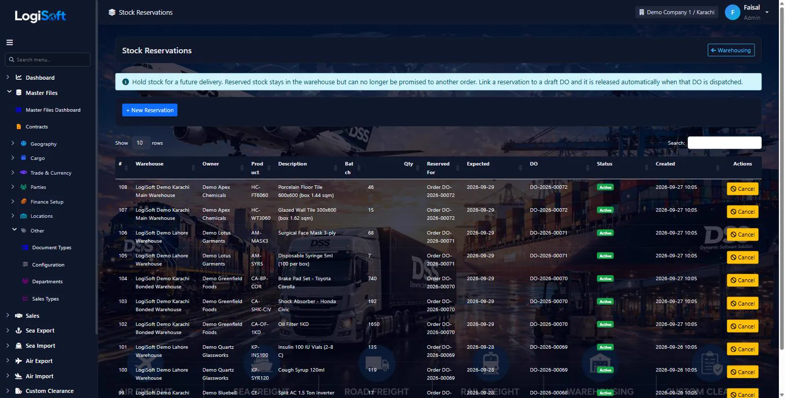 LogiSoft stock reservations