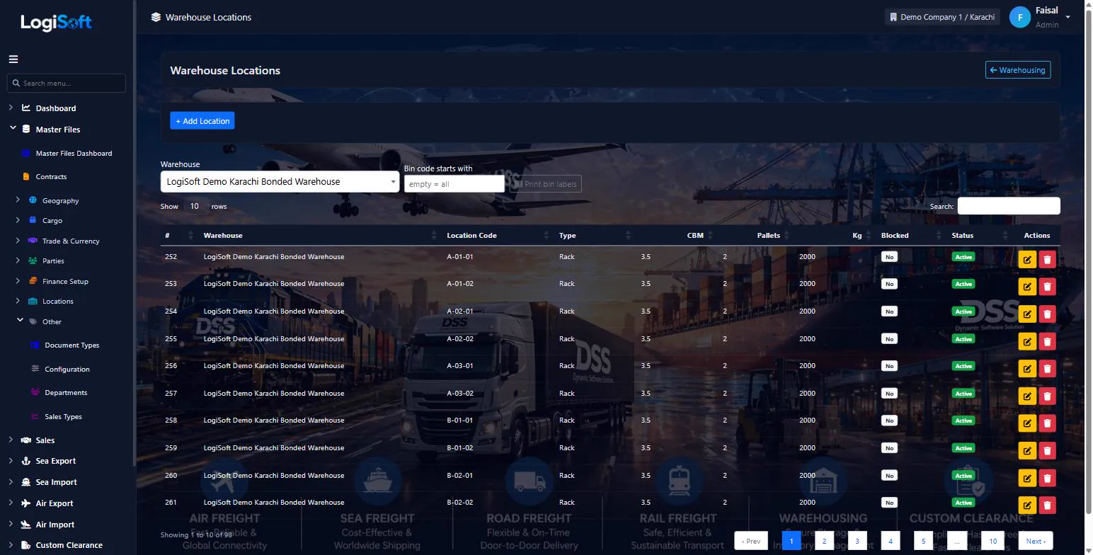 LogiSoft warehouse locations