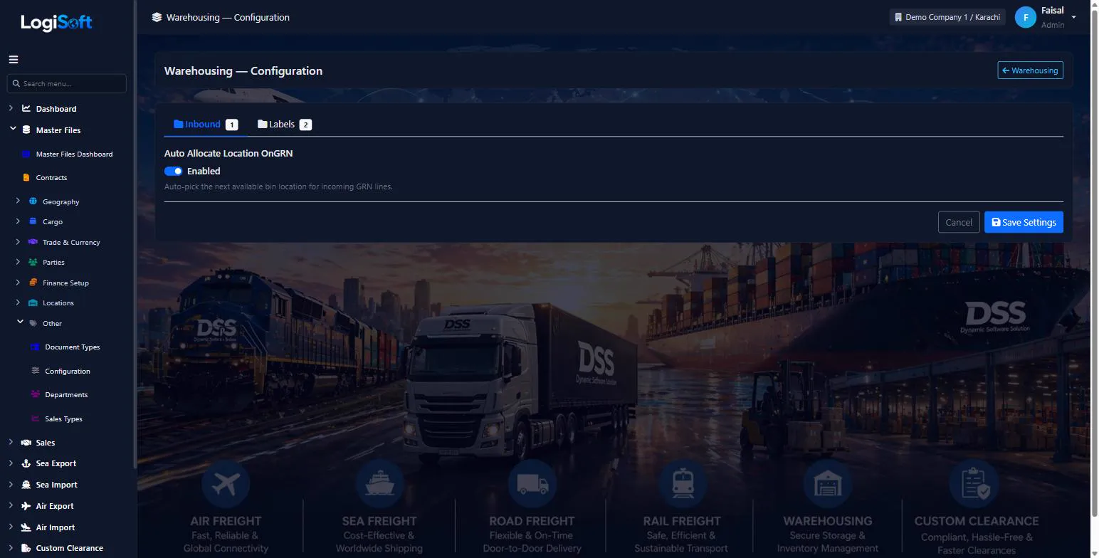 LogiSoft warehousing configuration